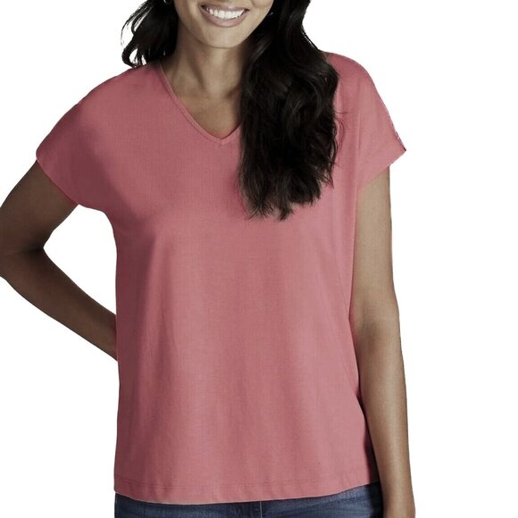 J. Jill Luxe Supima Cotton V-Neck Easy Tee in Rose Size L - NWOT - Picture 1 of 4